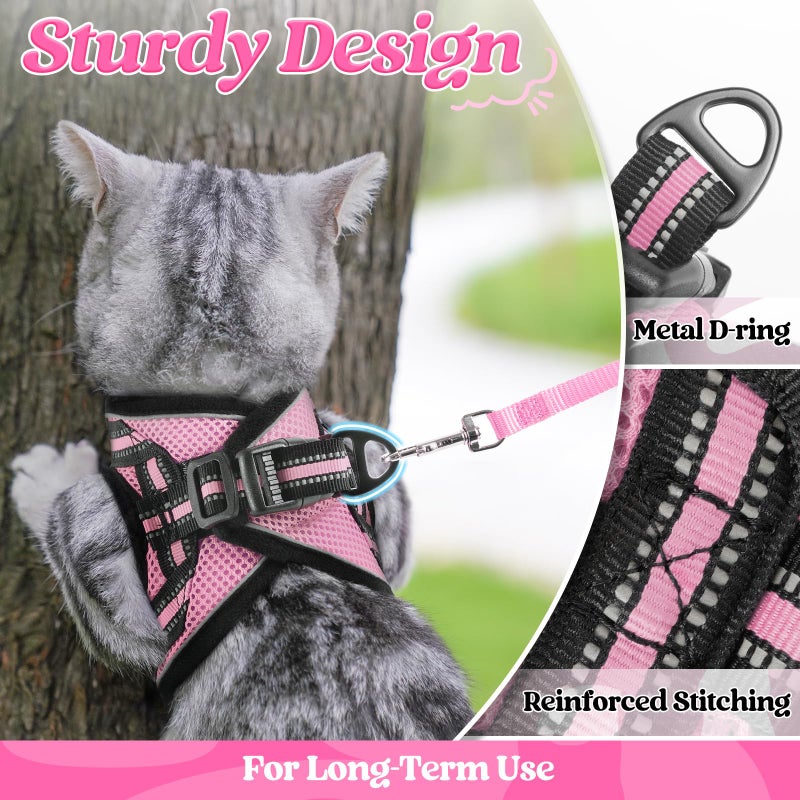 rabbitgoo Cat Harness and Leash Set for Walking Escape Proof, Adjustable Soft Kittens Vest with Reflective Strip for Cats, Comfortable Outdoor Vest, Pink, M - Image 5